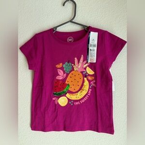 Wonder Nation Kids T-Shirt - Magenta with Fruit Design with sequins size XS 4/5